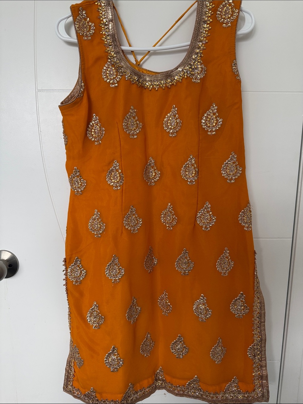 Embroidered Orange & Green Garara Suit